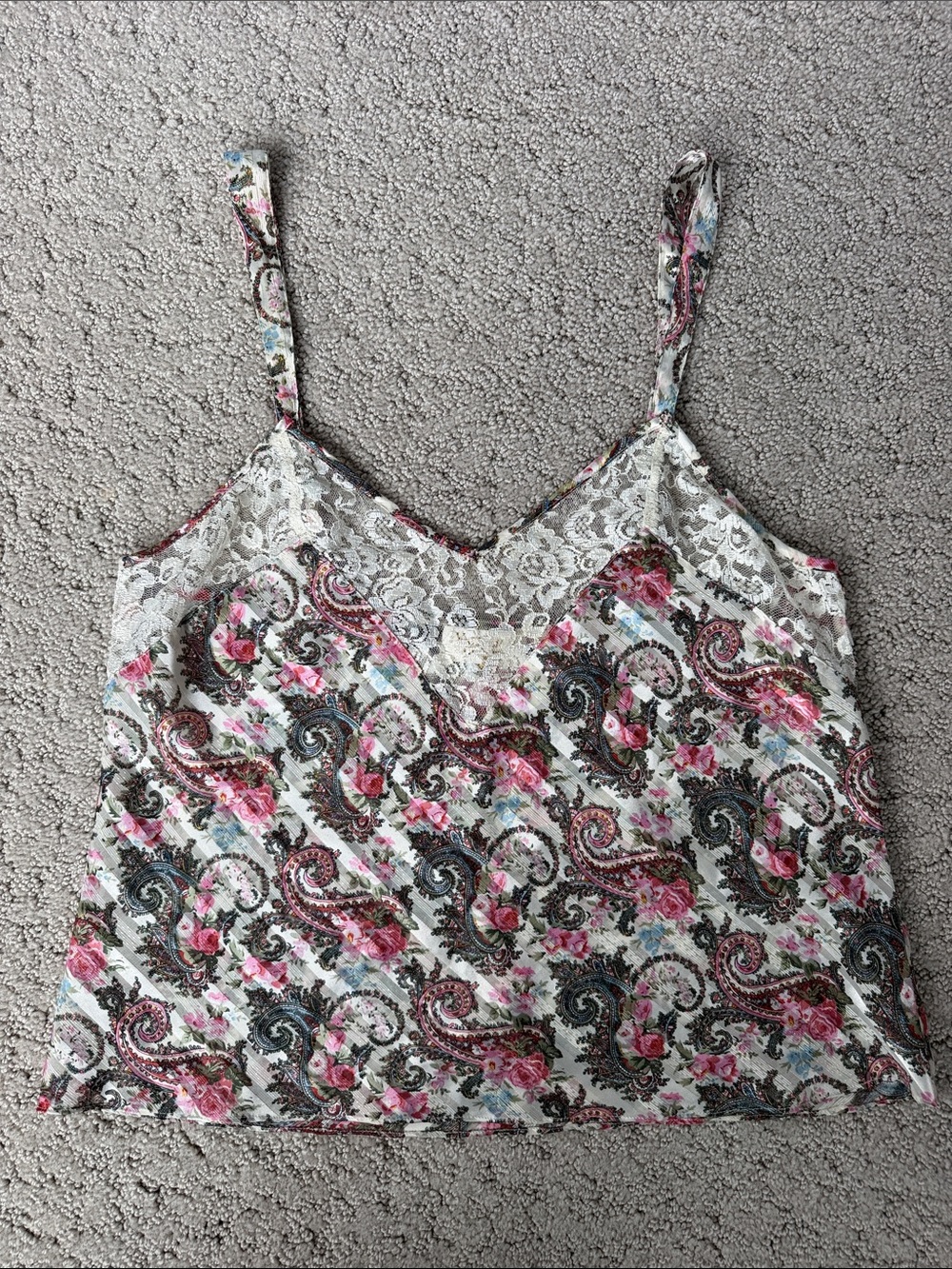 Vintage Gold Label Victoria’s Secret Camisole Pink Rose & Paisley Lace Sheer Y2K